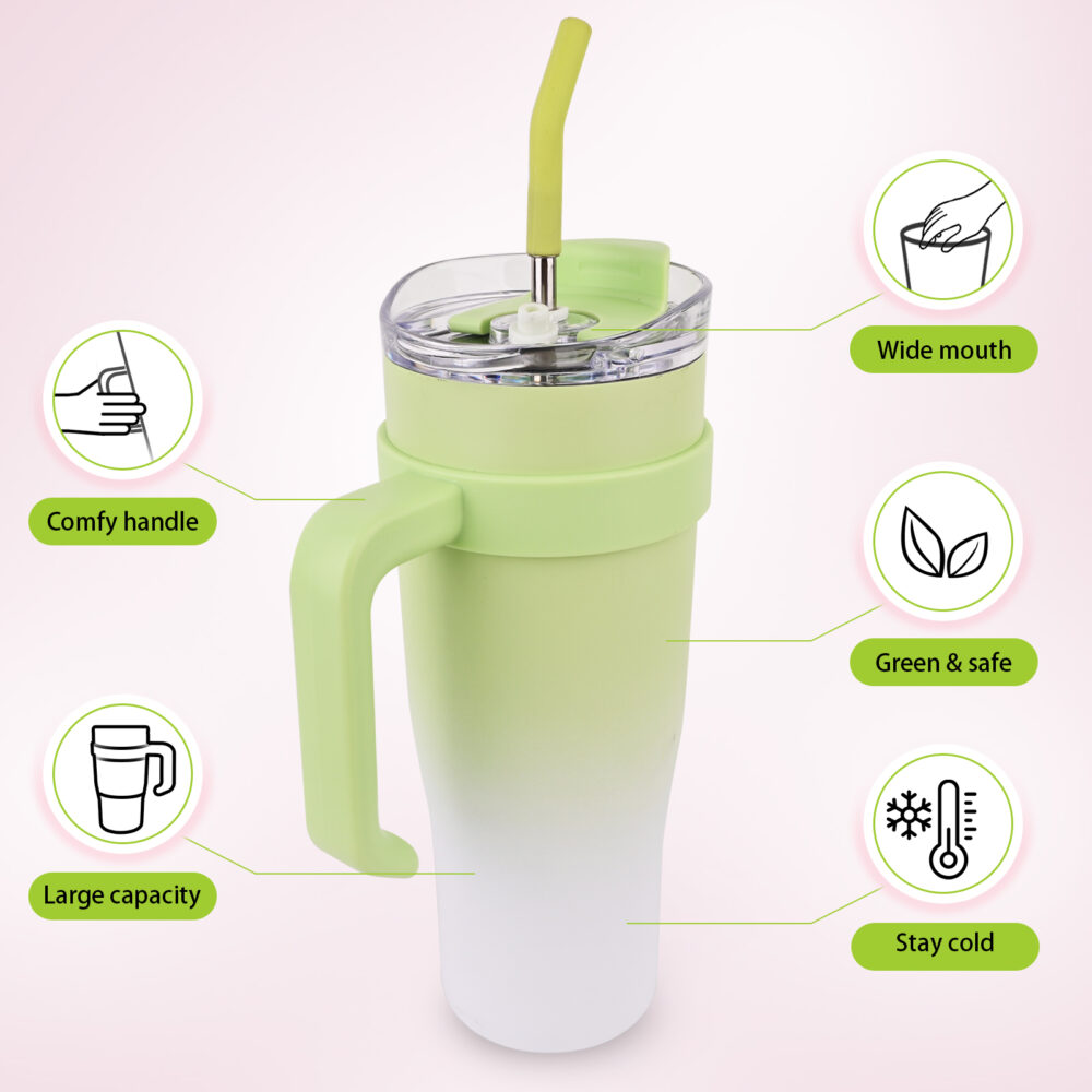 Green - car water cup, thermos cup Large capacity handle car cup high appearance level double drink straw cup cold water bottle #JL02-ZGD-GRADEDGREEN - Image 3