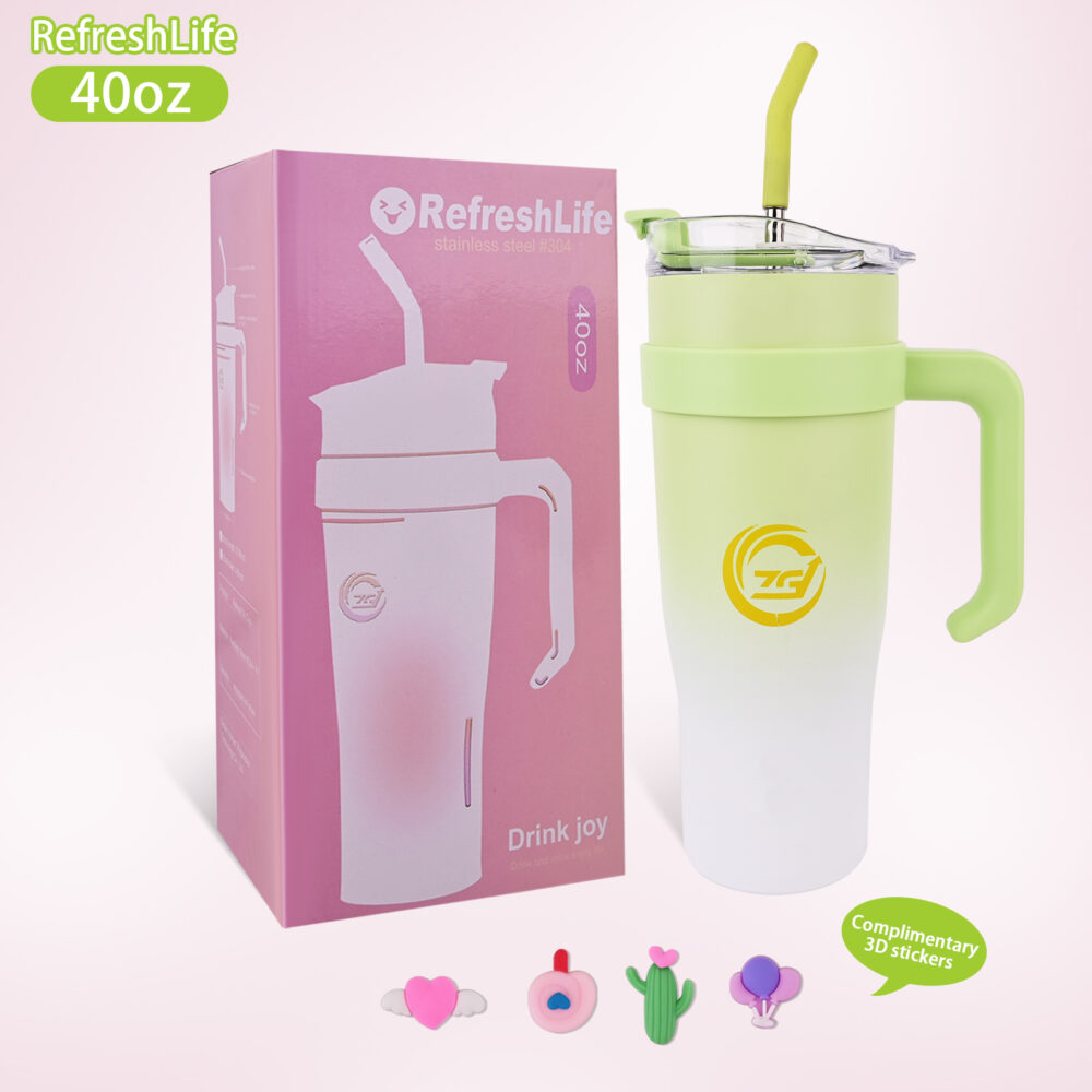 Green - car water cup, thermos cup Large capacity handle car cup high appearance level double drink straw cup cold water bottle #JL02-ZGD-GRADEDGREEN - Image 6