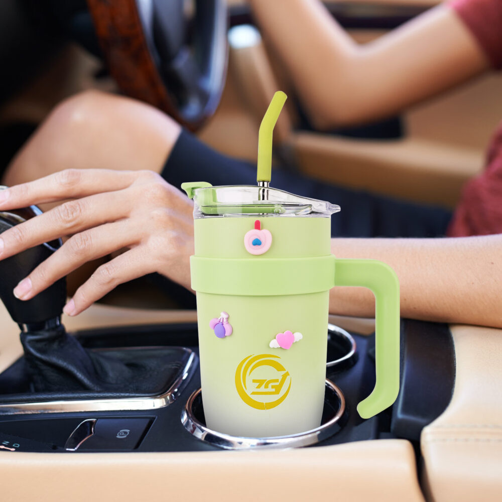 Green - car water cup, thermos cup Large capacity handle car cup high appearance level double drink straw cup cold water bottle #JL02-ZGD-GRADEDGREEN - Image 9