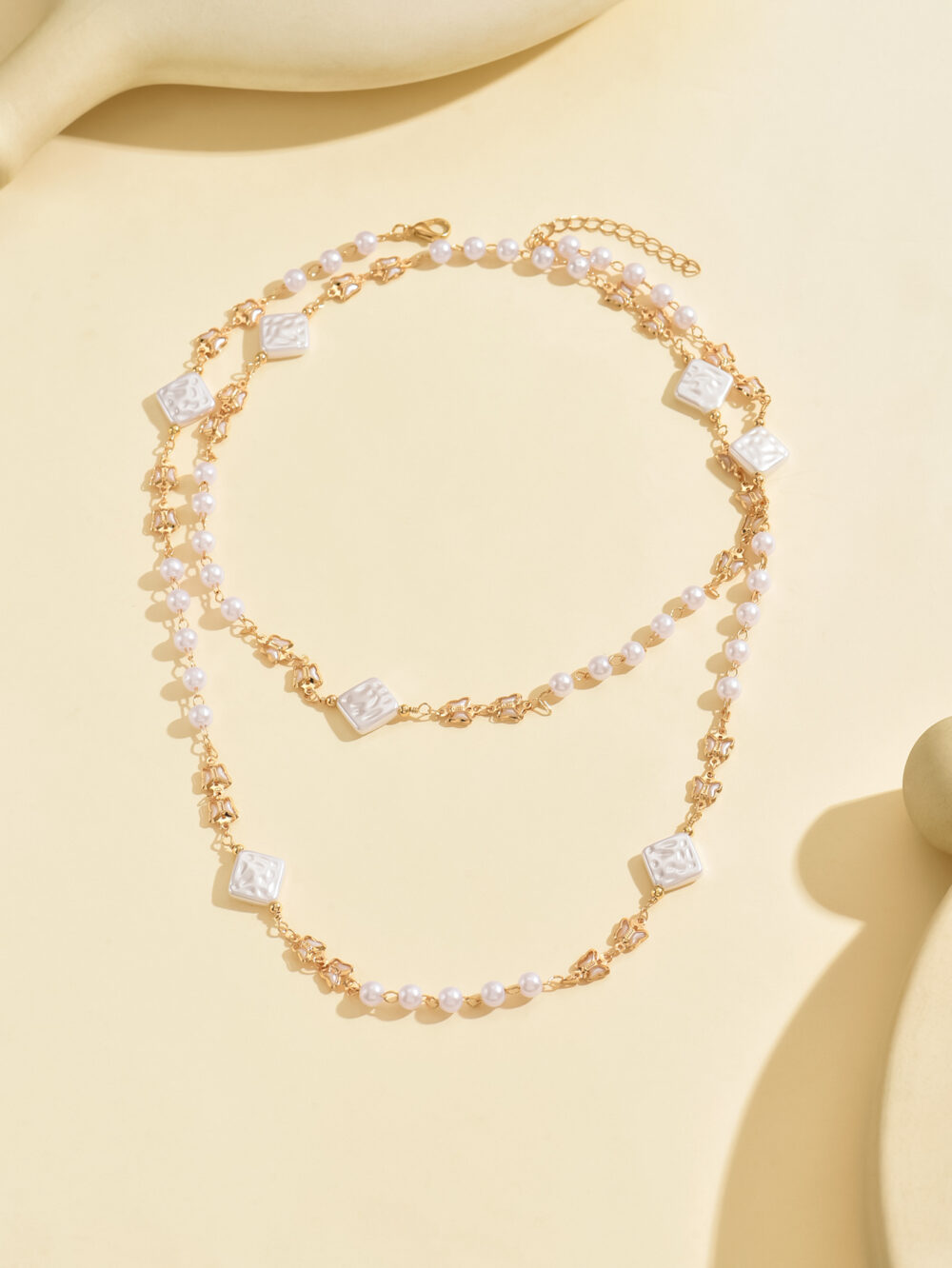 6541  Elegant Double Layer Pearl and Square Bead Necklace -  Stylish and Feminine Jewelry for Young Women #JL01-WJ-0168 - Image 7