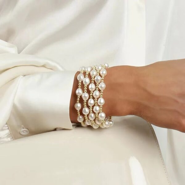6541  Baroque imitation pearl multi-layer beaded 18K copper gold-plated bead bracelet small fashion string European and American jewelry #JL01-WJ-0153