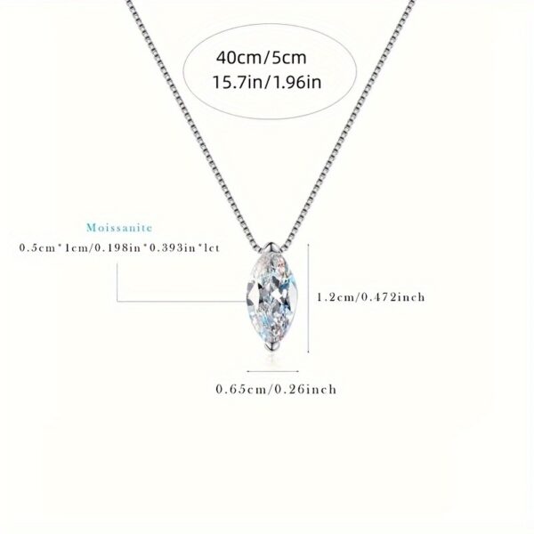 6541  Marquise Shape Simple 1 Carat Moissanite 925 Silver Platinum Plated Necklace 40+5cm #JL01-WJ-S0067 - Image 2