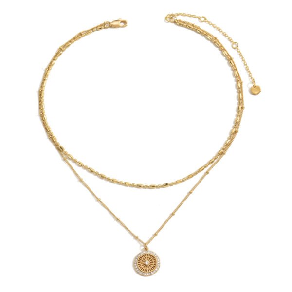 6541  Elegant Gold Layered Necklace Set with Crystal Medallion  Pendant - Chic and Versatile Jewelry for Women #JL01-WJ-0091 - Image 4