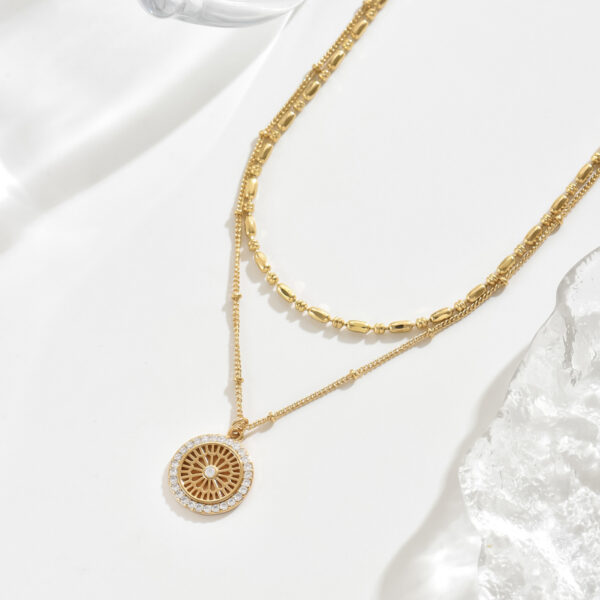 6541  Elegant Gold Layered Necklace Set with Crystal Medallion  Pendant - Chic and Versatile Jewelry for Women #JL01-WJ-0091
