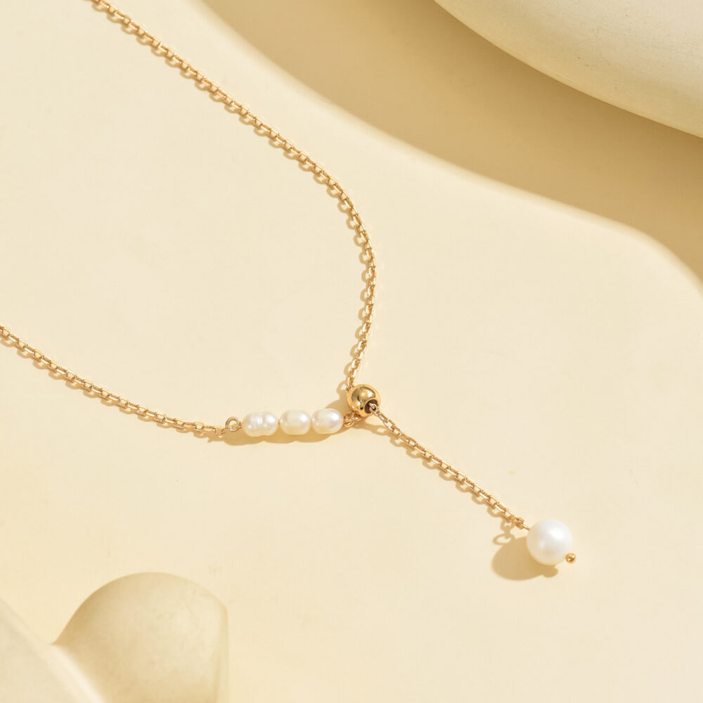 Elegant Gold-Tone Pearl Drop Necklace - Stylish  and Lightweight Jewelry for Young Women #JL01-WJ-0167