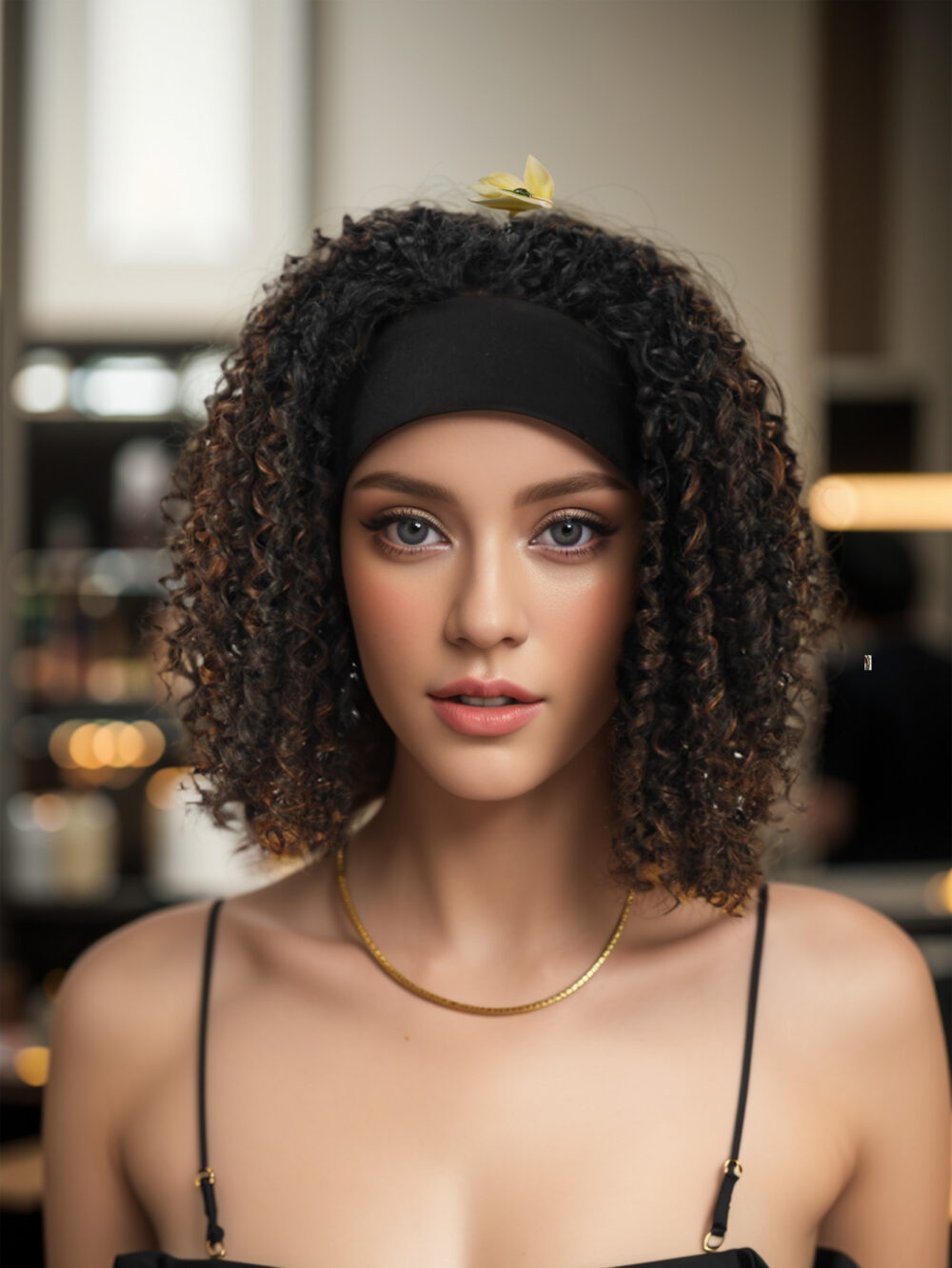 Especially Yours Curly Headband Wig Shoulder-Length Layers of Natural Spiral Curls with Full, Bouncy Volume, Comfy Stretch Band/Runway Shades of Black Headband Kinky Curly Synthetic Hair Wigs For African American Women 16 Inch #JL01-LY-1437A-1/LY-1437A-1B/LY-1437A-2/LY-1437A-OP1B30/LY-1437A-OP27/LY-1437A-OP430 - Image 19