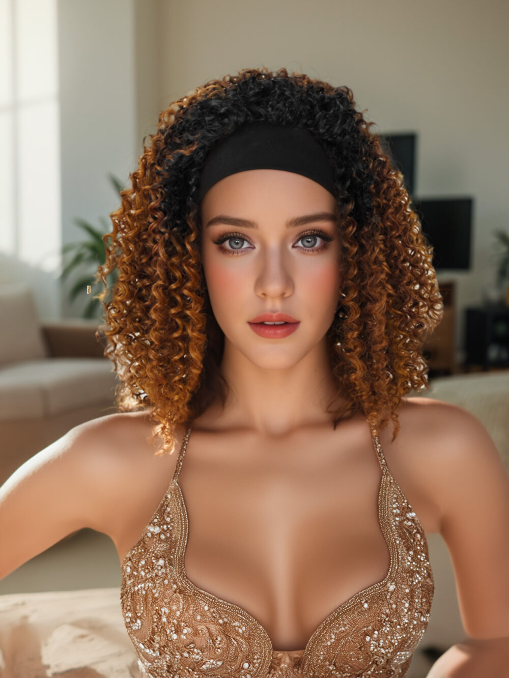 Especially Yours Curly Headband Wig Shoulder-Length Layers of Natural Spiral Curls with Full, Bouncy Volume, Comfy Stretch Band/Runway Shades of Black Headband Kinky Curly Synthetic Hair Wigs For African American Women 16 Inch #JL01-LY-1437A-1/LY-1437A-1B/LY-1437A-2/LY-1437A-OP1B30/LY-1437A-OP27/LY-1437A-OP430 - Image 17