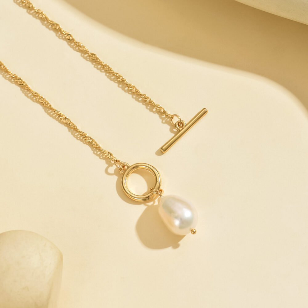 6541  Elegant Gold-Tone Pearl Pendant Necklace -  Stylish and Lightweight Jewelry #JL01-WJ-0173