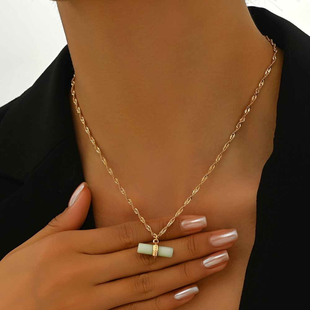 6541  Golden Chain Jade Pendant Necklace for  Women - Elegant and Stylish Accessory #JL01-WJ-0075Peridot - Image 5
