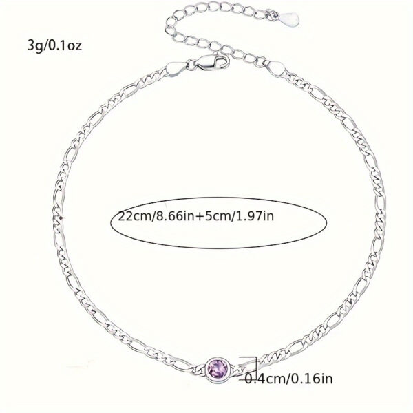 6541  Women's Anklet, Sterling Silver Diamond Cut 3mm Link Anklet with Heart/Round Birthstone, Length 8.5" - 10.5" #JL01-WJ-S0030fense - Image 2