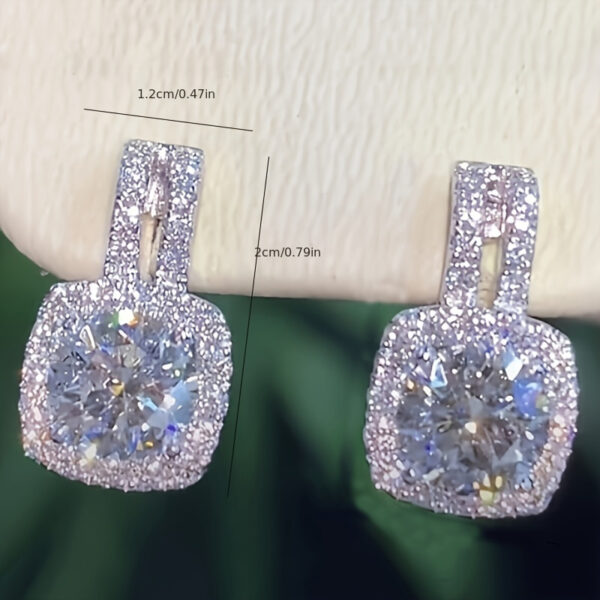 6541  2CT Cushion Moissanite Stud Drop Earrings D Color Lab Created Diamond Sterling Silver  Platinum Plated Square Halo Earrings for Women Birthday Jewelry Gifts  #JL01-WJ-S0039 - Image 2