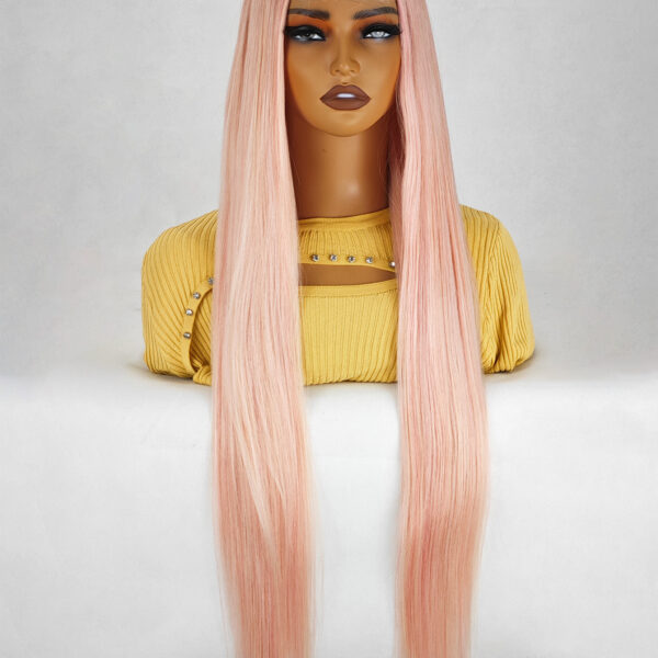 36 Inch Length Yaki Straight Lace Front Synthetic Wig Middle Parting HD Clear Glueless Lace Wig Heat Resistant Fiber Pre-Plucked Hairline with Baby Hair Wig for Women #JL01-204-1/204-613/204-PINK - Image 14