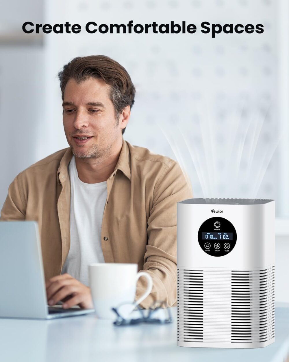Air Purifiers for Home Large Room up to 600 Ft², VEWIOR H13 True Hepa Air Purifiers for Pets Hair, Dander, Smoke, Pollen, 3 Fan Speeds, 6 Timer Air Cleaner #JL06-75063297 - Image 3