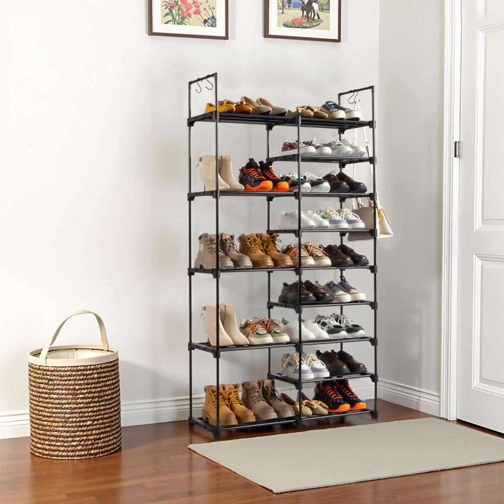 FCH Double row 9 layers with handles Non-woven shoe rack Iron pipe + PP pad + plastic 85.7*29.8*158cm Black #JL06-17210734 - Image 8