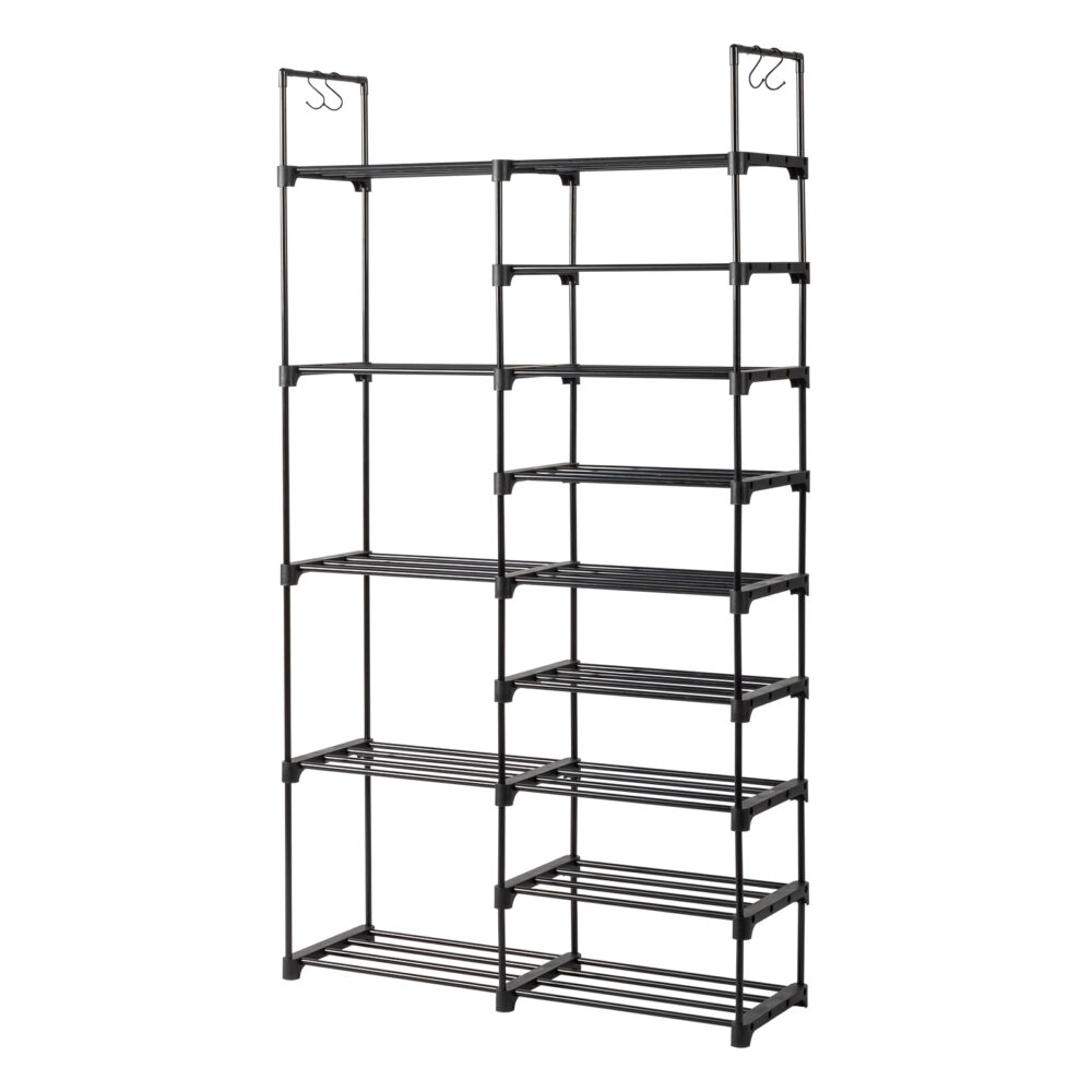 FCH Double row 9 layers with handles Non-woven shoe rack Iron pipe + PP pad + plastic 85.7*29.8*158cm Black #JL06-17210734 - Image 3