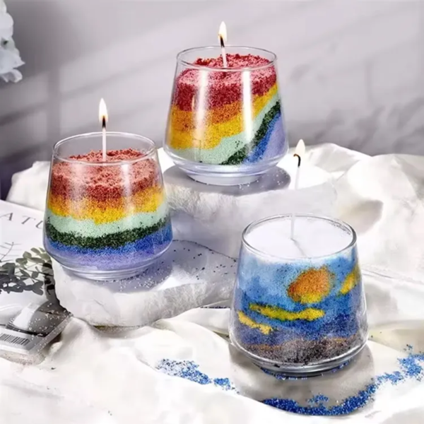 6541  100% palm wax SAND CANDLE SET 150g white color+150g blue color+1 glass cup+10 cotton wicks #JL07-SCSWC001 - Image 8