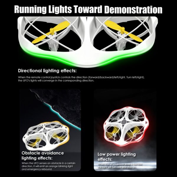 6541  Intelligent obstacle avoidance remote control UFO aircraft - 360° rotating stunt drone, bright lights, three speed adjustment #JL07-RCUFO-W - Image 9