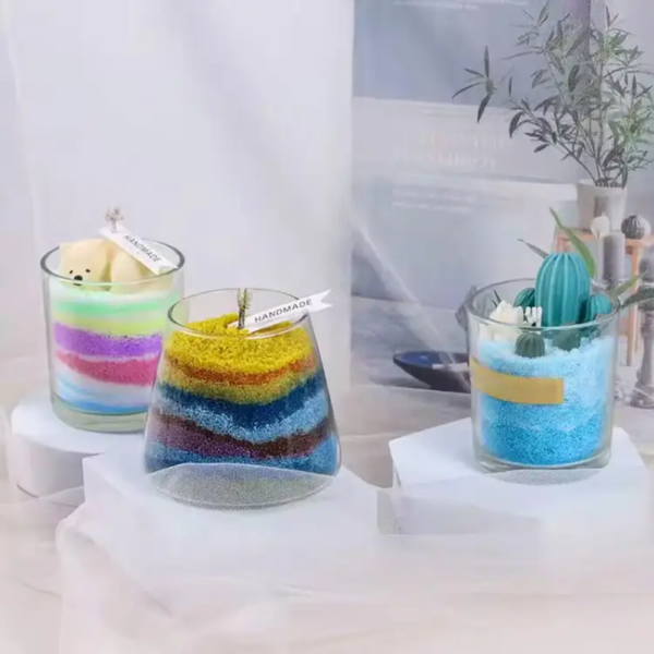 6541  100% palm wax SAND CANDLE SET 150g white color+150g blue color+1 glass cup+10 cotton wicks #JL07-SCSWC001 - Image 12