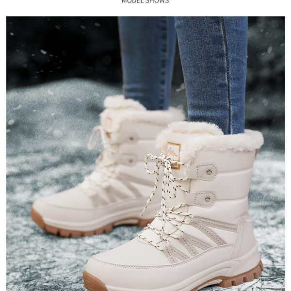 Winter warm snow boots - windproof non-slip cotton shoes with pile thickening #JL07-628-2米色/628-2黑色 - Image 9