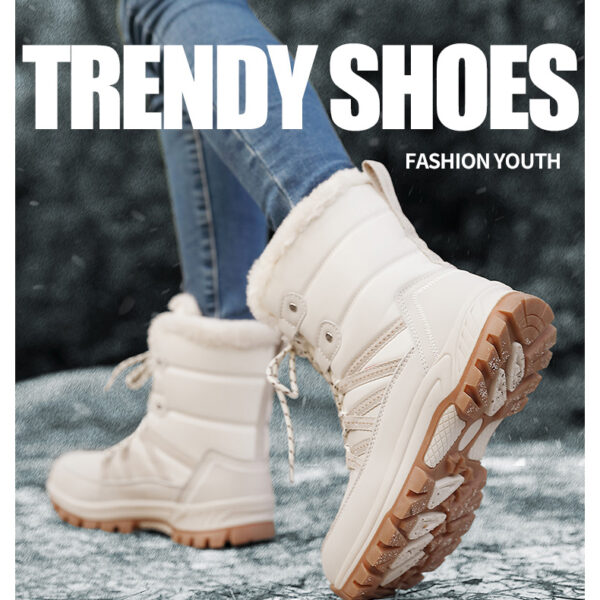 Winter warm snow boots - windproof non-slip cotton shoes with pile thickening #JL07-628-2米色/628-2黑色 - Image 12