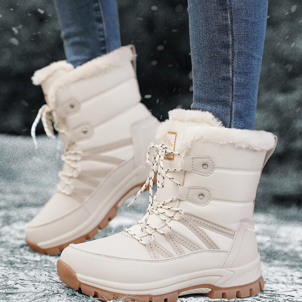 Winter warm snow boots - windproof non-slip cotton shoes with pile thickening #JL07-628-2米色/628-2黑色 - Image 13