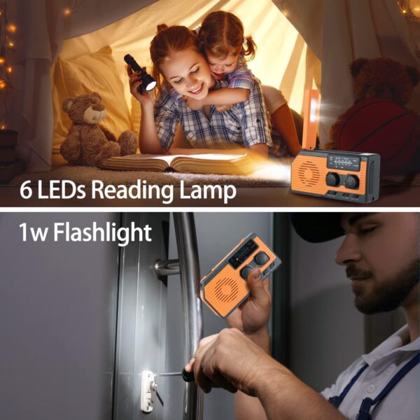 Multi-function solar-powered hand radio - 5000mAh emergency power, AM/FM/NOAA, waterproof flashlight and reading light #JL07-HY068-Orange - Image 2