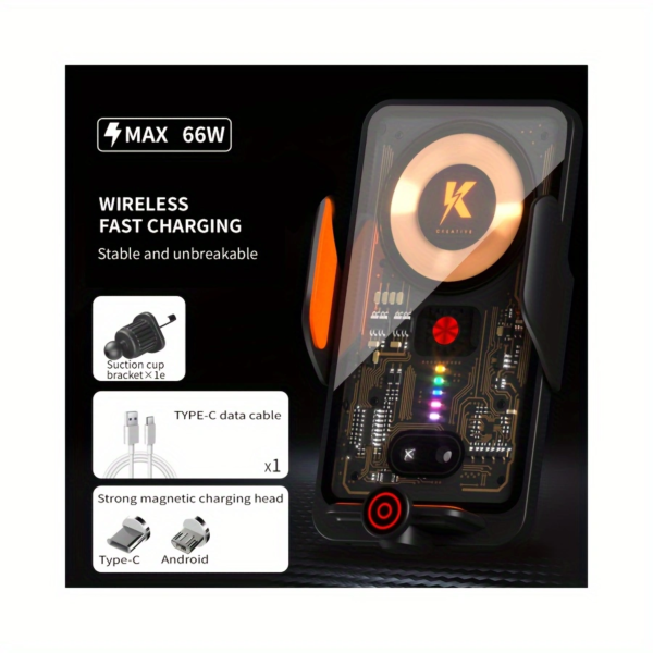 6541  Magnetic car wireless charging: 66W high-speed charging, stable anti-shake, Type-C/ Android interface #JL07-K5 - Image 4