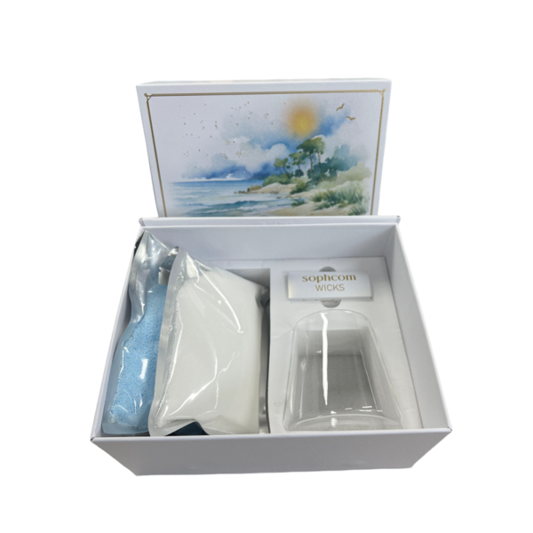 6541  100% palm wax SAND CANDLE SET 150g white color+150g blue color+1 glass cup+10 cotton wicks #JL07-SCSWC001