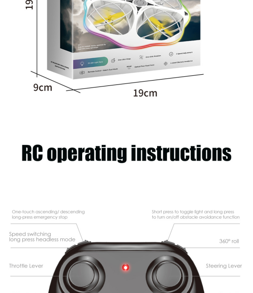 6541  Intelligent obstacle avoidance remote control UFO aircraft - 360° rotating stunt drone, bright lights, three speed adjustment #JL07-RCUFO-W - Image 3