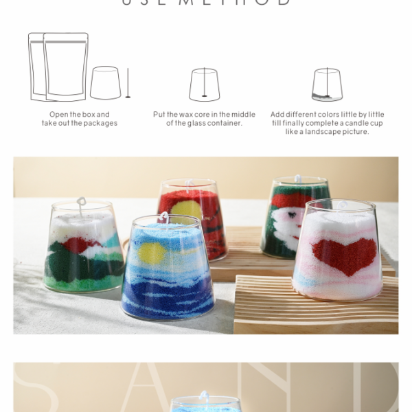 6541  100% palm wax SAND CANDLE SET 150g white color+150g blue color+1 glass cup+10 cotton wicks #JL07-SCSWC001 - Image 4