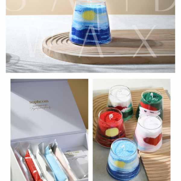 6541  100% palm wax SAND CANDLE SET 150g white color+150g blue color+1 glass cup+10 cotton wicks #JL07-SCSWC001 - Image 17