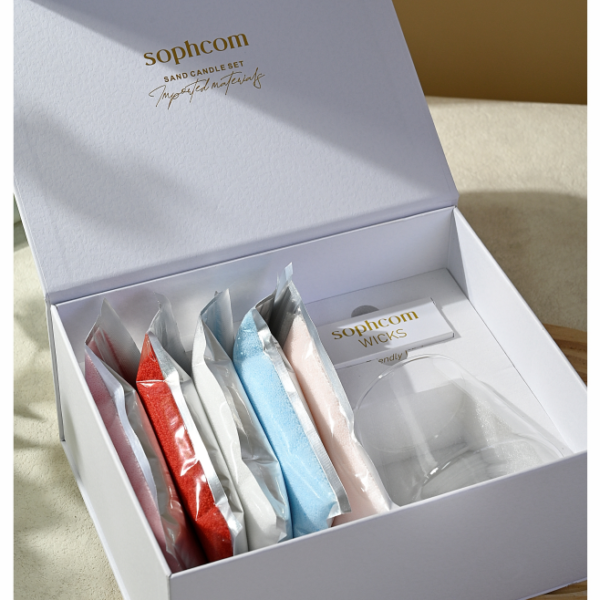 6541  100% palm wax SAND CANDLE SET 150g white color+150g blue color+1 glass cup+10 cotton wicks #JL07-SCSWC001 - Image 5