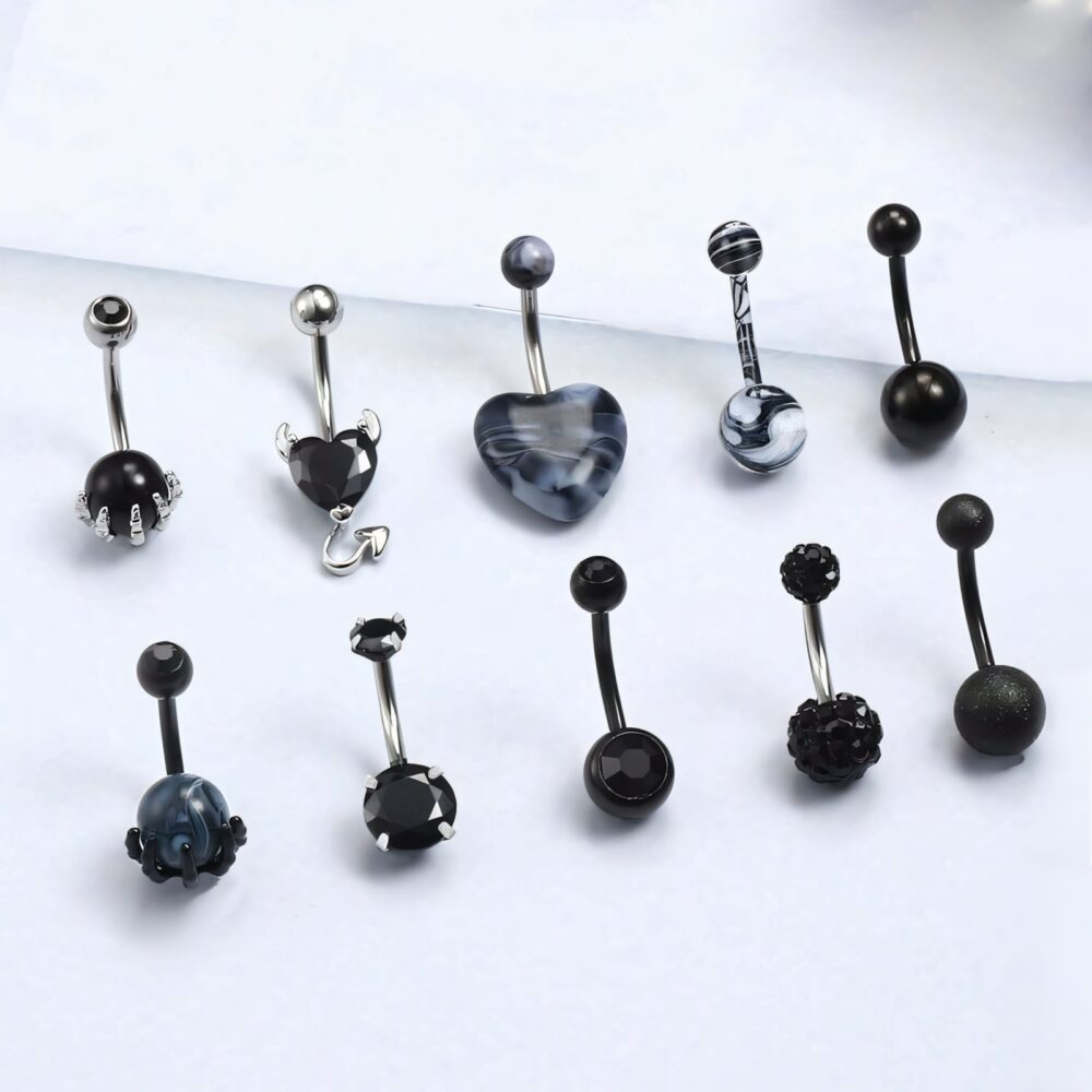 6541  10Pcs Black Belly Button Rings Kit，variety of styles Ideal for daily wear #JL01-BEGS12