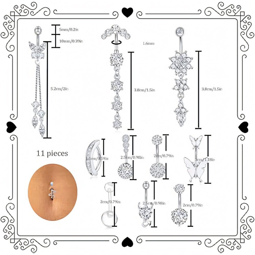 6541  11Pcs navel ring set，Elegant complex style, crafted, unique and striking #JL01-BEGS03 - Image 2