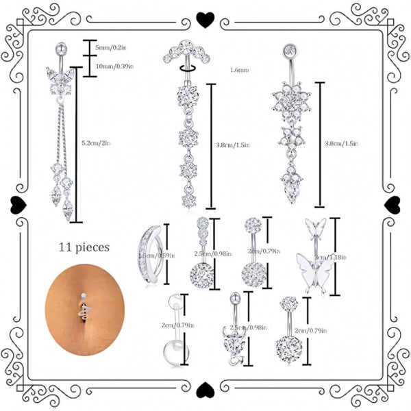 6541  11Pcs navel ring set，Elegant complex style, crafted, unique and striking #JL01-BEGS03 - Image 2