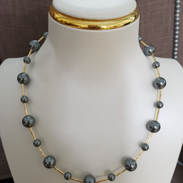 6541  Crystal Pearl Necklace #JL01-JYJ070308D/GREY