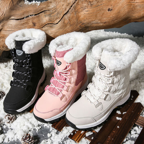 Winter warm and velvet snow boots women's non-slip waterproof outdoor cotton shoes fashion trend women's boots #JL07-8828黑色/8828粉色/8828白色