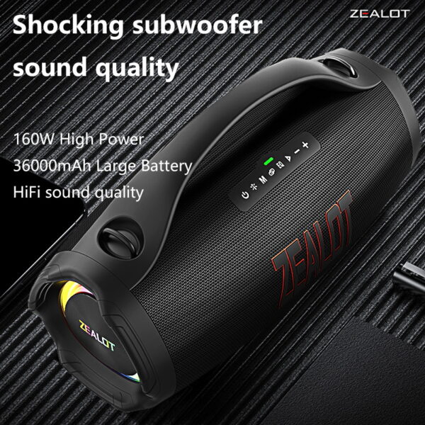 ZEALOT S98 160W Wireless Speakers, DSP Technology, Waterproof IPX 5, Outdoor Portable Subwoofer Speaker, Dual Pairing, Fast Charging, 36000mAh Battery #JL07-ZEALOT S98 HEI - Image 3