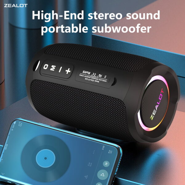 ZEALOT S49 10W Wireless Speakers, Outdoor Portable Subwoofer Speaker, Wireless Speaker, Dual Pairing,3600mAh Battery, 12 Hours Playtime Loud Stereo #JL07-ZEALOT S49 HEI - Image 2