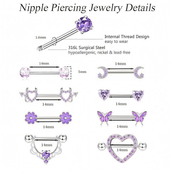 6541  9 pairs of purple nipple rings for everyday wear and special occasions to enhance your image #JL01-BEGS11 - Image 2