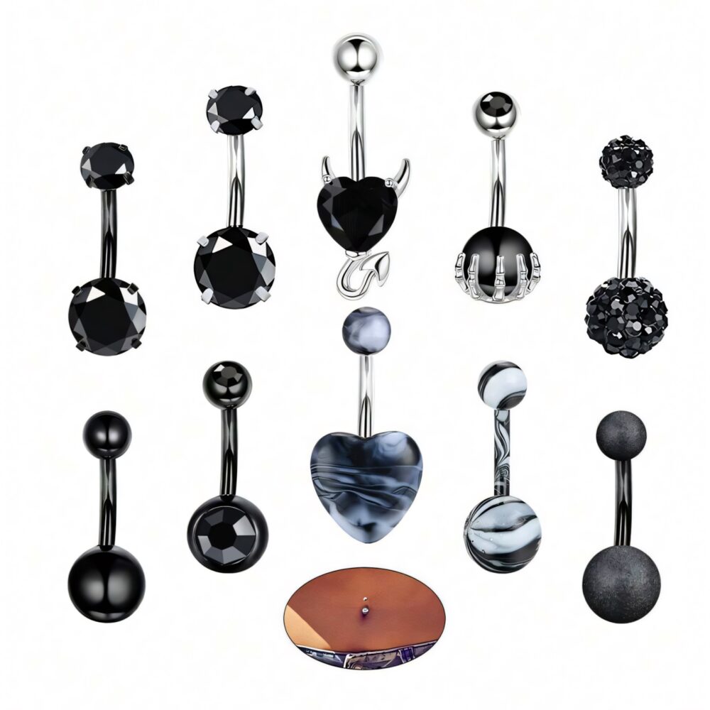 6541  10Pcs Black Belly Button Rings Kit，variety of styles Ideal for daily wear #JL01-BEGS12 - Image 4
