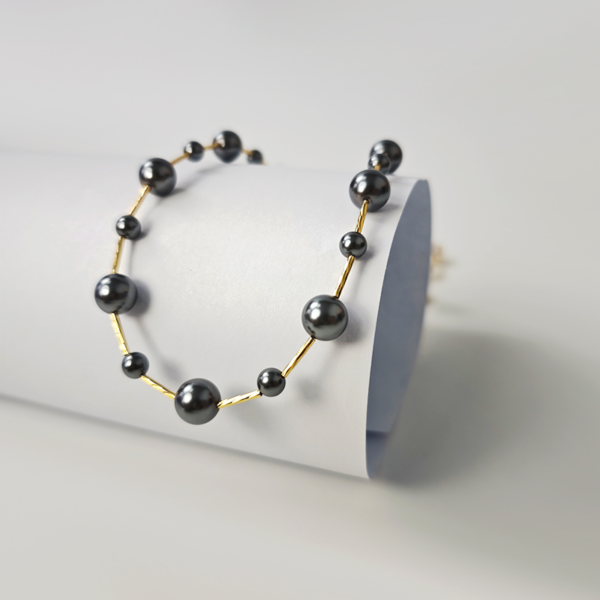 6541  Crystal Pearl Necklace #JL01-JYJ070308D/GREY - Image 3