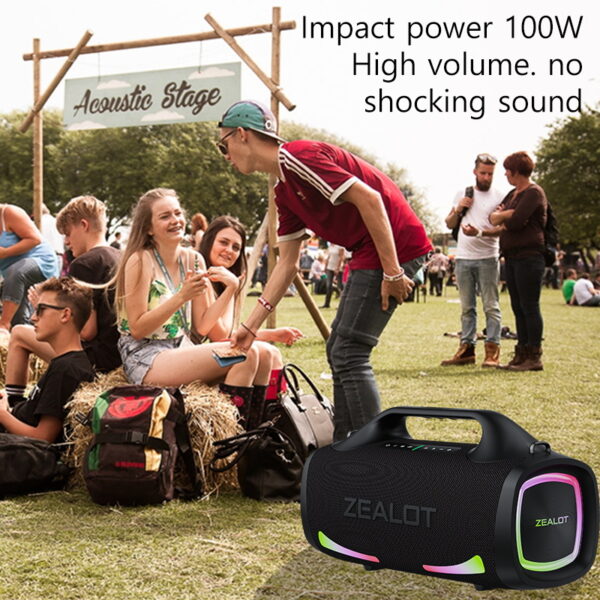 Zealot S97 80W Powerful Outdoor Portable Subwoofer Wireless Speaker With Handle,Hifi Sound quality, RGB light,Waterproof IPX 5,TWS Dual Pairing, 16000mAh Battery, Mobile Power bank #JL07-ZEALOT S97 HEI - Image 4