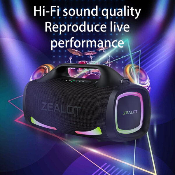 Zealot S97 80W Powerful Outdoor Portable Subwoofer Wireless Speaker With Handle,Hifi Sound quality, RGB light,Waterproof IPX 5,TWS Dual Pairing, 16000mAh Battery, Mobile Power bank #JL07-ZEALOT S97 HEI - Image 5