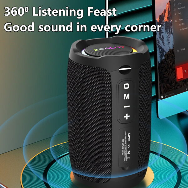 ZEALOT S49 10W Wireless Speakers, Outdoor Portable Subwoofer Speaker, Wireless Speaker, Dual Pairing,3600mAh Battery, 12 Hours Playtime Loud Stereo #JL07-ZEALOT S49 HEI - Image 5