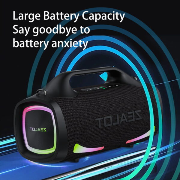 Zealot S97 80W Powerful Outdoor Portable Subwoofer Wireless Speaker With Handle,Hifi Sound quality, RGB light,Waterproof IPX 5,TWS Dual Pairing, 16000mAh Battery, Mobile Power bank #JL07-ZEALOT S97 HEI - Image 6