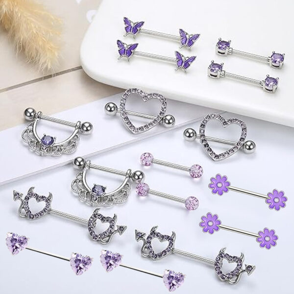 6541  9 pairs of purple nipple rings for everyday wear and special occasions to enhance your image #JL01-BEGS11