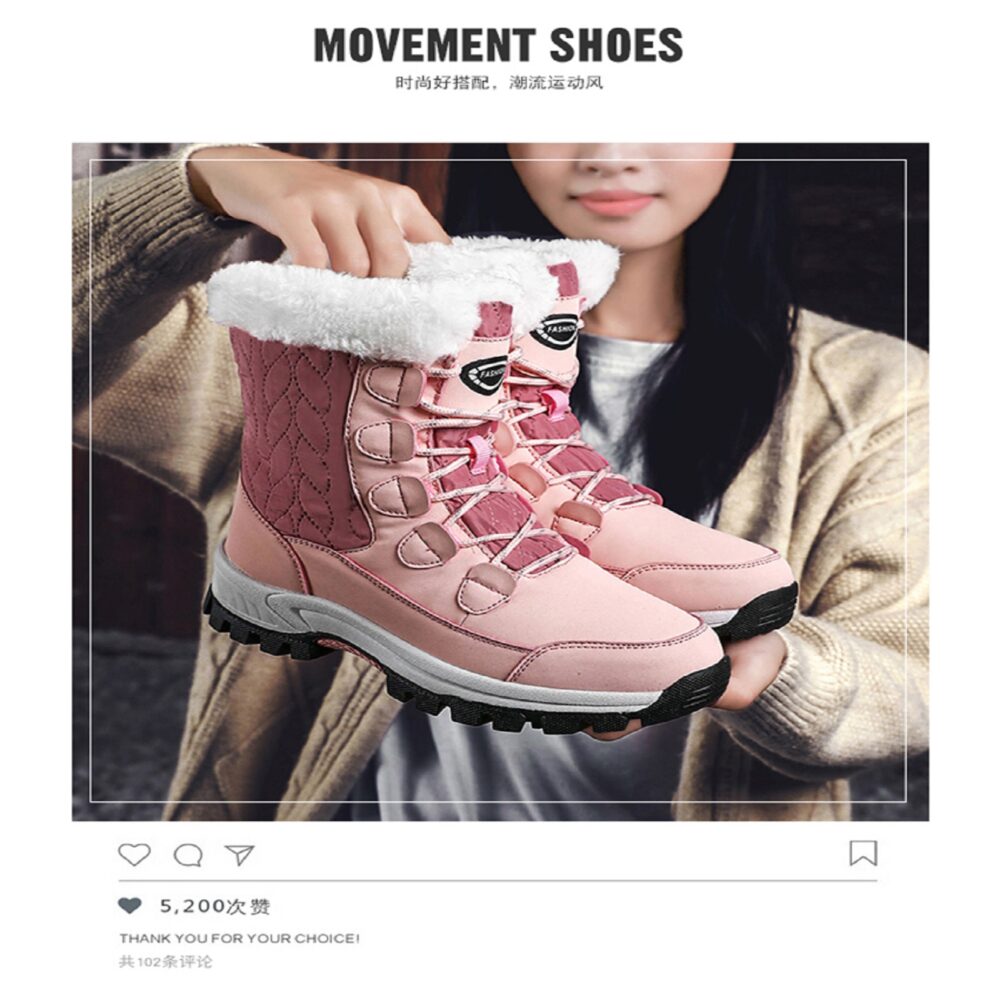 Winter warm and velvet snow boots women's non-slip waterproof outdoor cotton shoes fashion trend women's boots #JL07-8828黑色/8828粉色/8828白色 - Image 4