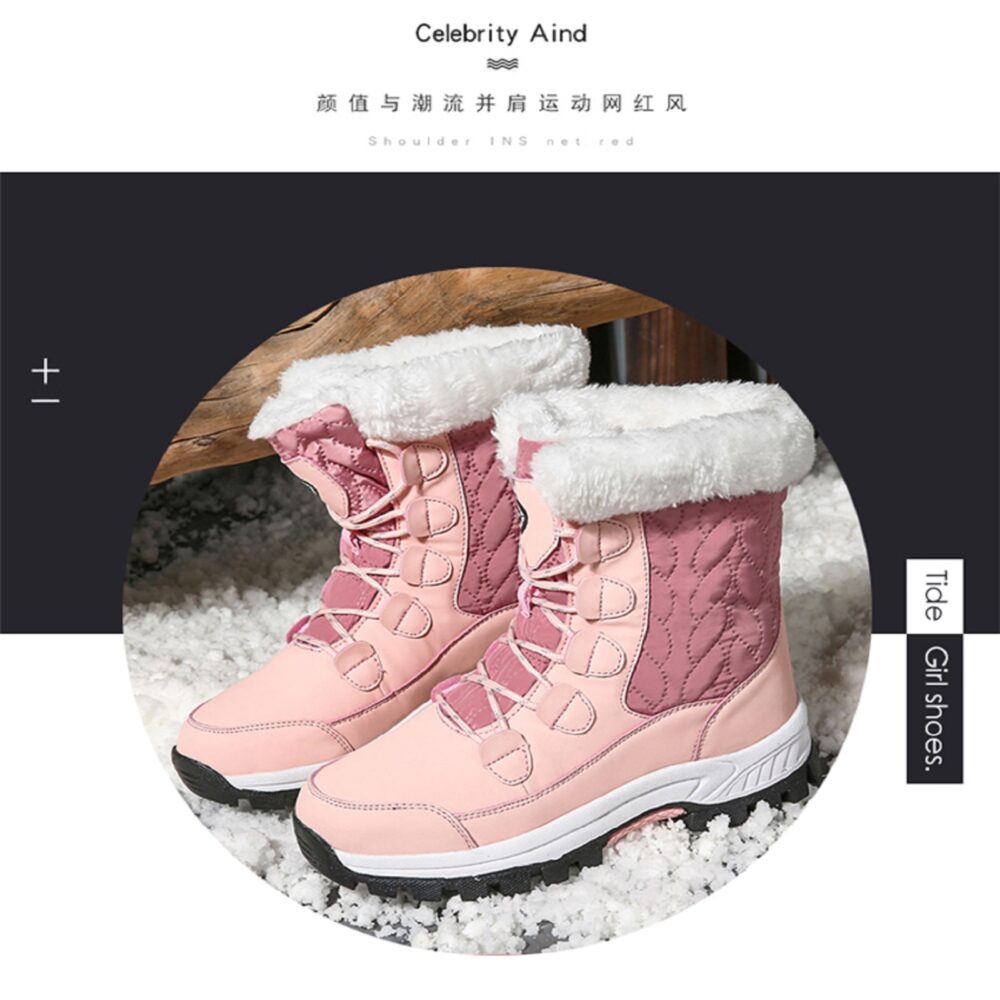 Winter warm and velvet snow boots women's non-slip waterproof outdoor cotton shoes fashion trend women's boots #JL07-8828黑色/8828粉色/8828白色 - Image 5