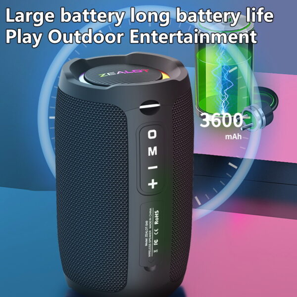 ZEALOT S49 10W Wireless Speakers, Outdoor Portable Subwoofer Speaker, Wireless Speaker, Dual Pairing,3600mAh Battery, 12 Hours Playtime Loud Stereo #JL07-ZEALOT S49 HEI - Image 8